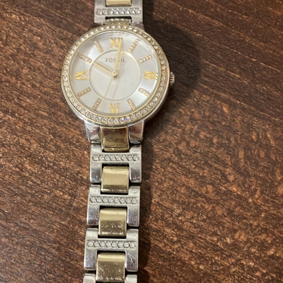 Fossil Silver and Gold Two-Tone Watch with Crystal Bezel - Picture 5 of 7